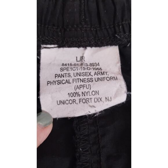 Vintage US Army Nylon Track Pants Large Black Elastic Waist Side Ankle Zip - Picture 6 of 6